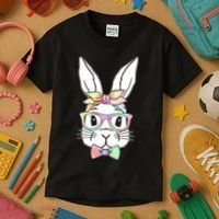 Cute Easter Bunny Pastel Tie Dye Bow Tie Glasses Kids T-Shirt thumb 3