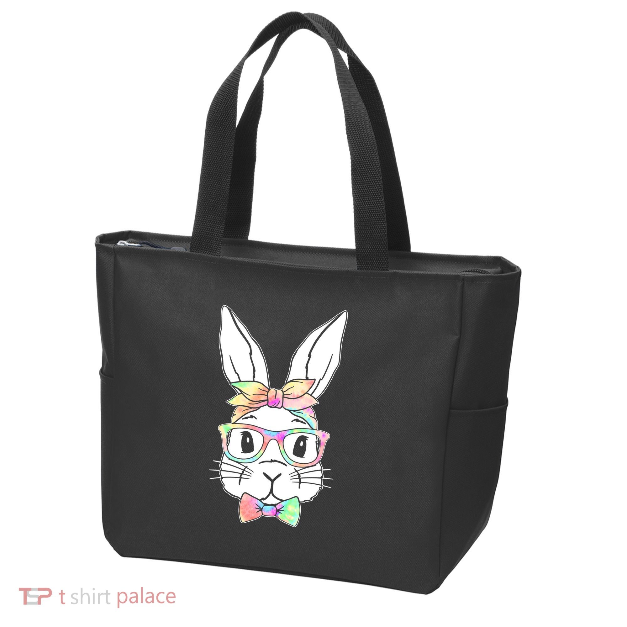 Cute Easter Bunny Pastel Tie Dye Bow Tie Glasses Tote Bag