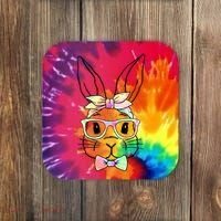 Cute Easter Bunny Pastel Tie Dye Bow Tie Glasses Coaster thumb 0