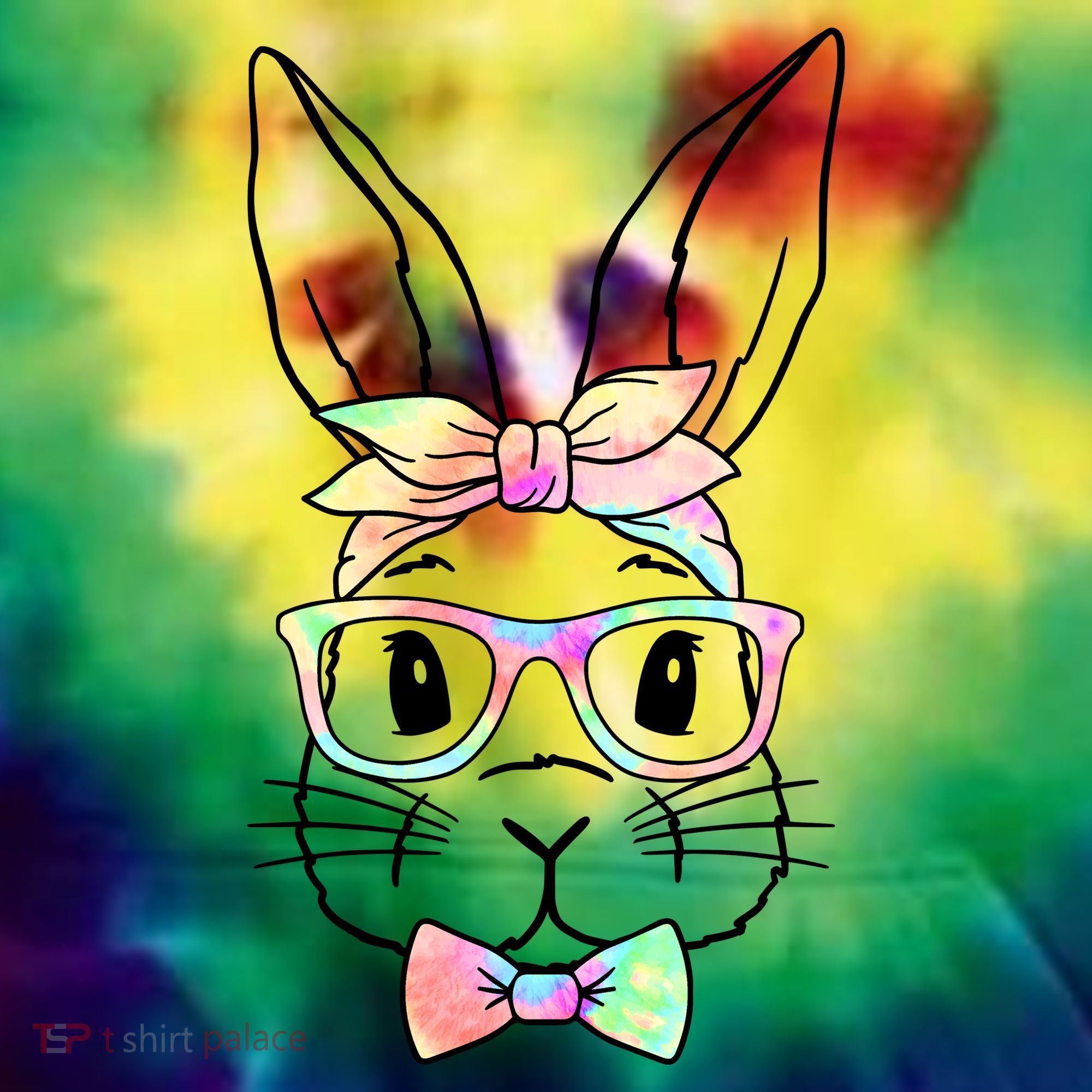 Cute Easter Bunny Pastel Tie Dye Bow Tie Glasses Coaster