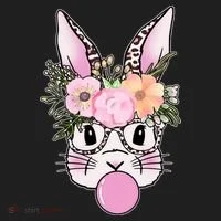 Cute Easter Bunny With Flower Crown And Bubblegum Women's Sweatshirt thumb 2