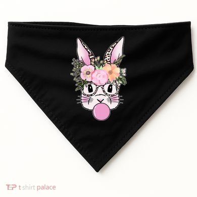 Cute Easter Bunny With Flower Crown And Bubblegum USA-Made Doggie Bandana