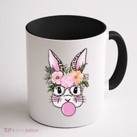 Cute Easter Bunny With Flower Crown And Bubblegum Coffee Mug thumb 1