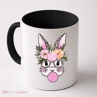 Cute Easter Bunny With Flower Crown And Bubblegum Coffee Mug thumb 0