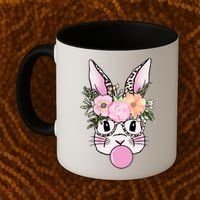 Cute Easter Bunny With Flower Crown And Bubblegum Coffee Mug thumb 2