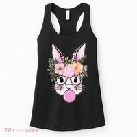 Cute Easter Bunny With Flower Crown And Bubblegum Women's Tank Top thumb 0
