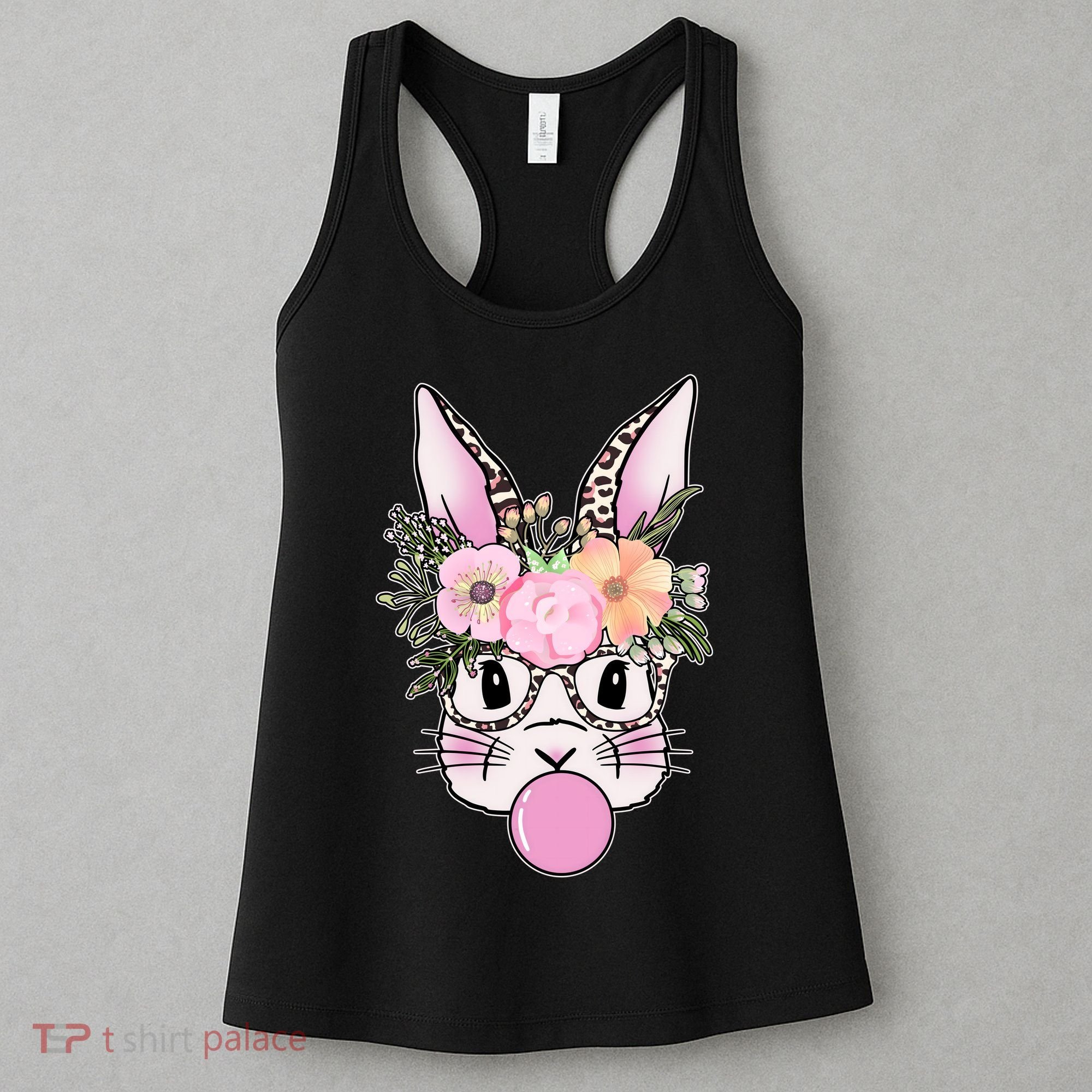 Cute Easter Bunny With Flower Crown And Bubblegum Women's Tank Top