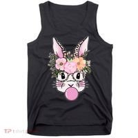 Cute Easter Bunny With Flower Crown And Bubblegum Tank Top thumb 0