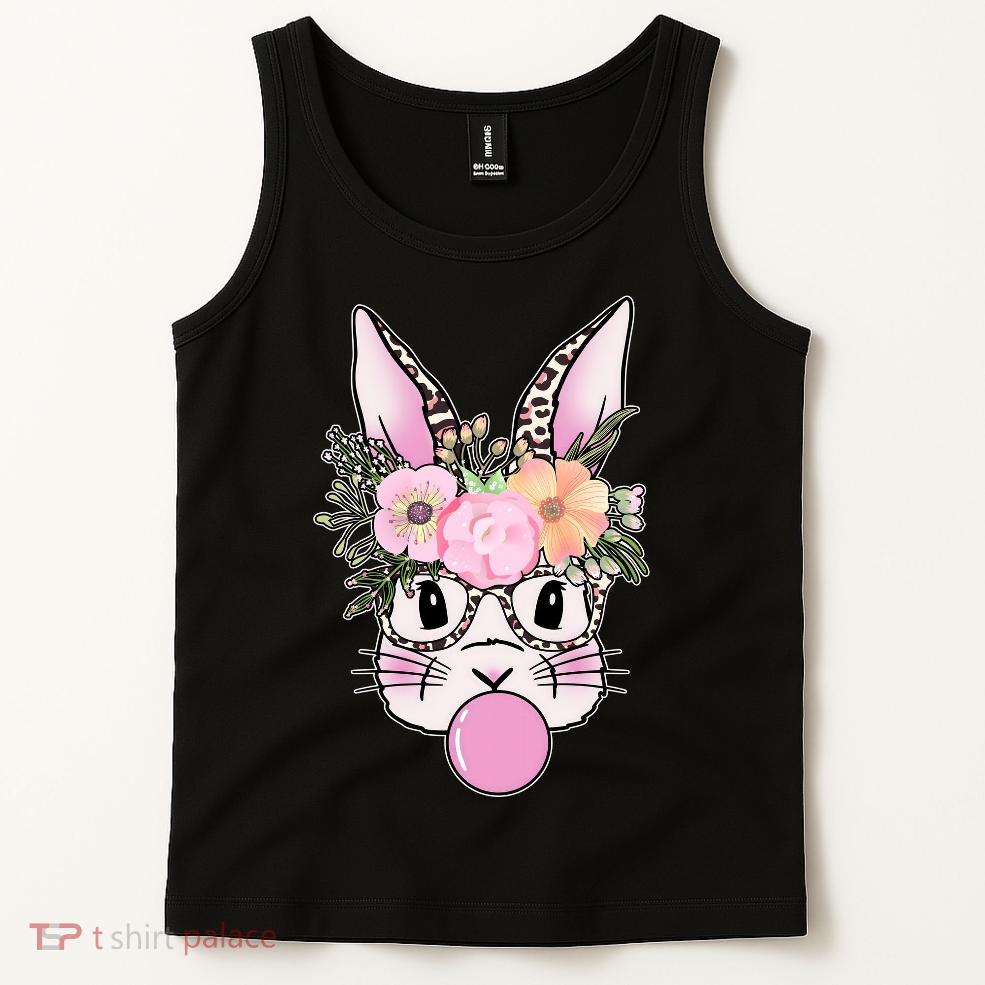 Cute Easter Bunny With Flower Crown And Bubblegum Tank Top