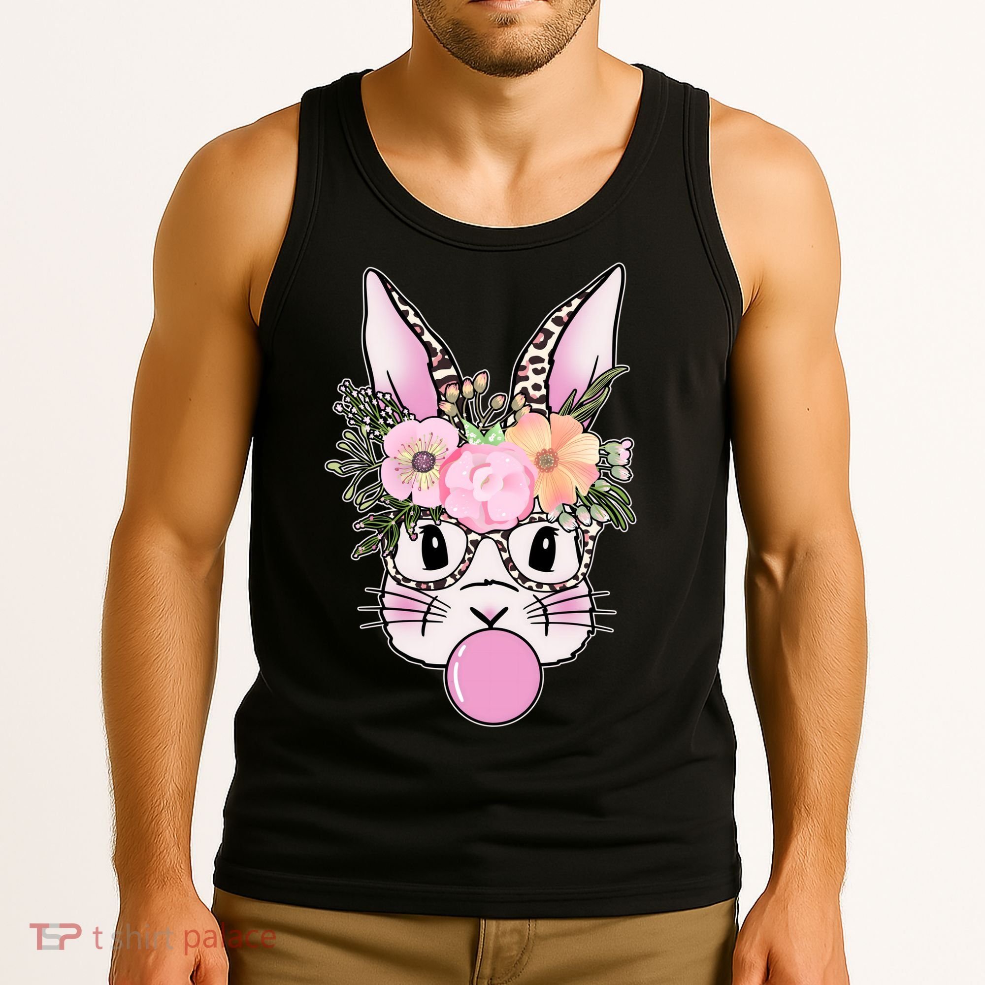 Cute Easter Bunny With Flower Crown And Bubblegum Tank Top