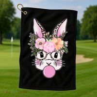 Cute Easter Bunny With Flower Crown And Bubblegum Golf Towel thumb 1