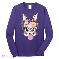 Cute Easter Bunny With Flower Crown And Bubblegum Long Sleeve Shirt thumb 0