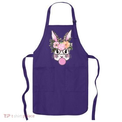 Cute Easter Bunny With Flower Crown And Bubblegum Apron