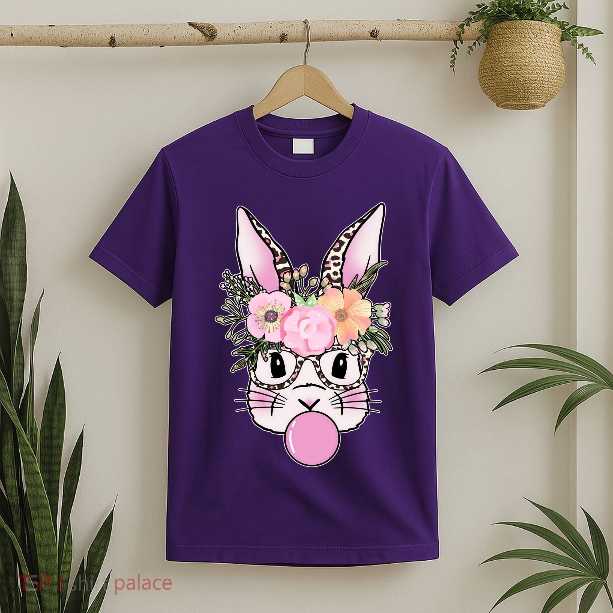 Cute Easter Bunny With Flower Crown And Bubblegum T-Shirt