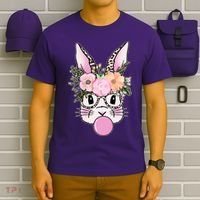 Cute Easter Bunny With Flower Crown And Bubblegum T-Shirt thumb 6