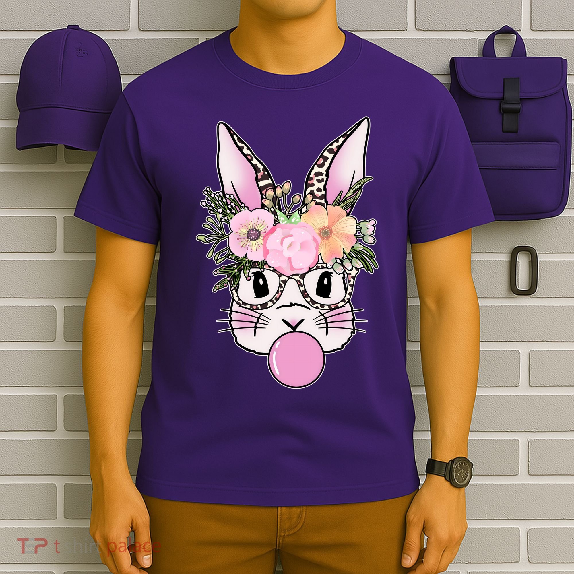 Cute Easter Bunny With Flower Crown And Bubblegum T-Shirt