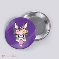 Cute Easter Bunny With Flower Crown And Bubblegum Button thumb 0