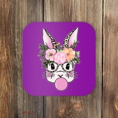 Cute Easter Bunny With Flower Crown And Bubblegum Coaster