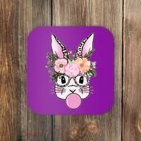 Cute Easter Bunny With Flower Crown And Bubblegum Coaster thumb 0