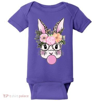 Cute Easter Bunny With Flower Crown And Bubblegum Baby Bodysuit