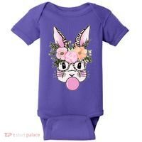 Cute Easter Bunny With Flower Crown And Bubblegum Baby Bodysuit thumb 0