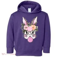 Cute Easter Bunny With Flower Crown And Bubblegum Toddler Hoodie thumb 0