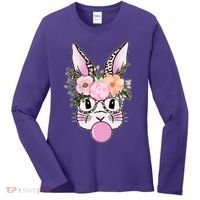Cute Easter Bunny With Flower Crown And Bubblegum Women's Long Sleeve Shirt thumb 0