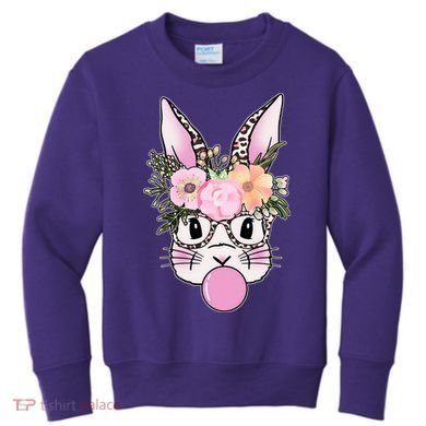 Cute Easter Bunny With Flower Crown And Bubblegum Kids Sweatshirt