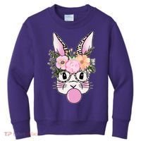 Cute Easter Bunny With Flower Crown And Bubblegum Kids Sweatshirt thumb 0