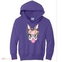 Cute Easter Bunny With Flower Crown And Bubblegum Kids Hoodie thumb 0