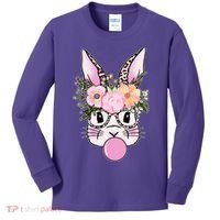 Cute Easter Bunny With Flower Crown And Bubblegum Kids Long Sleeve Shirt thumb 0