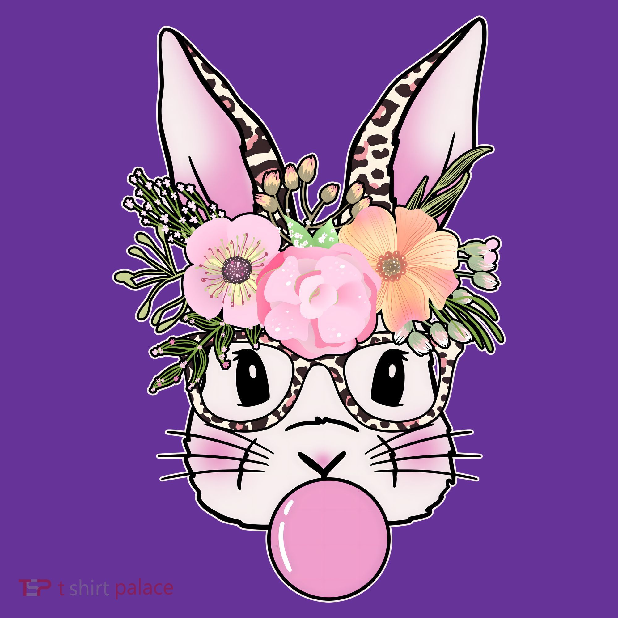 Cute Easter Bunny With Flower Crown And Bubblegum Kids Long Sleeve Shirt