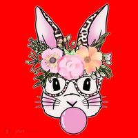 Cute Easter Bunny With Flower Crown And Bubblegum Santa Hat thumb 1
