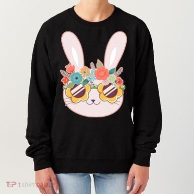 Cute Easter Bunny With Flower Crown And Sunglasses Women's Sweatshirt