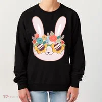 Cute Easter Bunny With Flower Crown And Sunglasses Women's Sweatshirt thumb 0