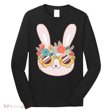 Cute Easter Bunny With Flower Crown And Sunglasses Long Sleeve Shirt