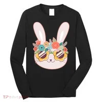 Cute Easter Bunny With Flower Crown And Sunglasses Long Sleeve Shirt thumb 0