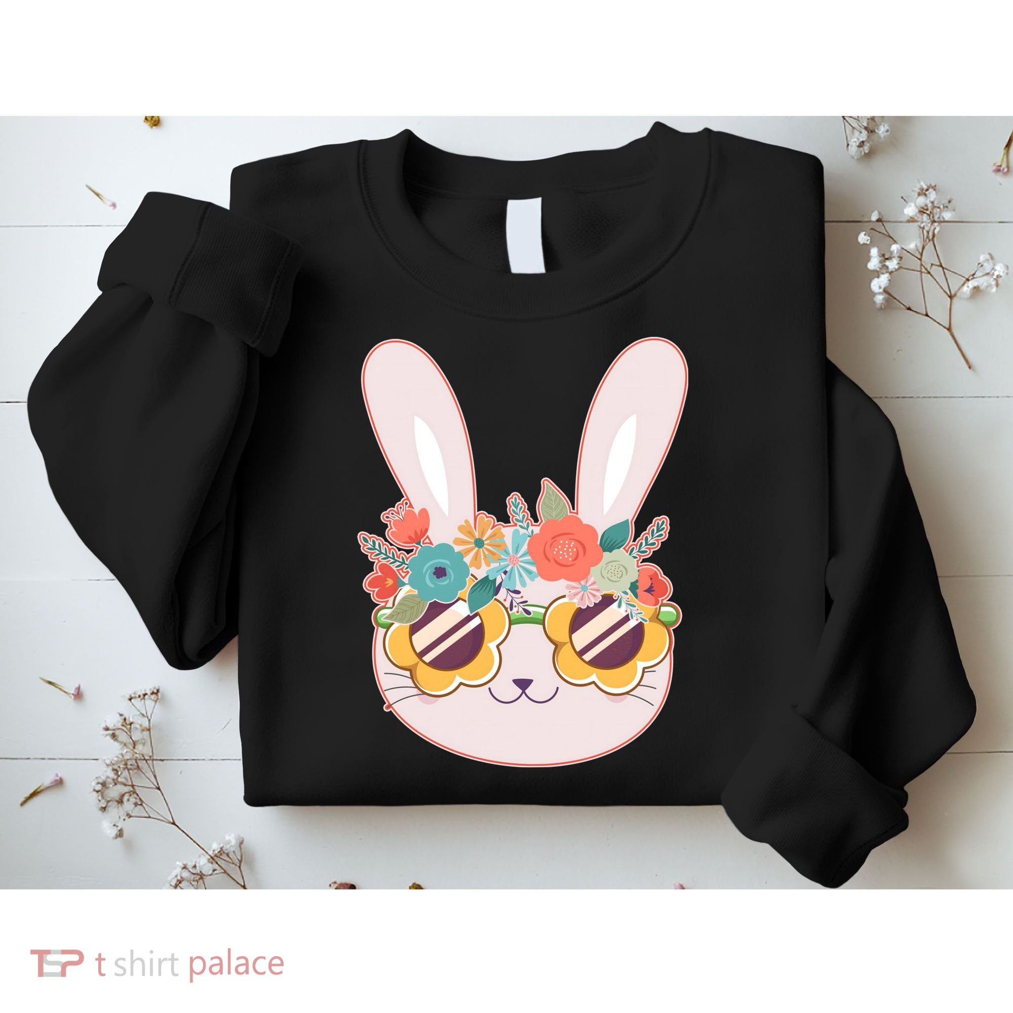 Cute Easter Bunny With Flower Crown And Sunglasses Sweatshirt