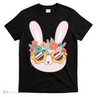 Cute Easter Bunny With Flower Crown And Sunglasses T-Shirt thumb 0