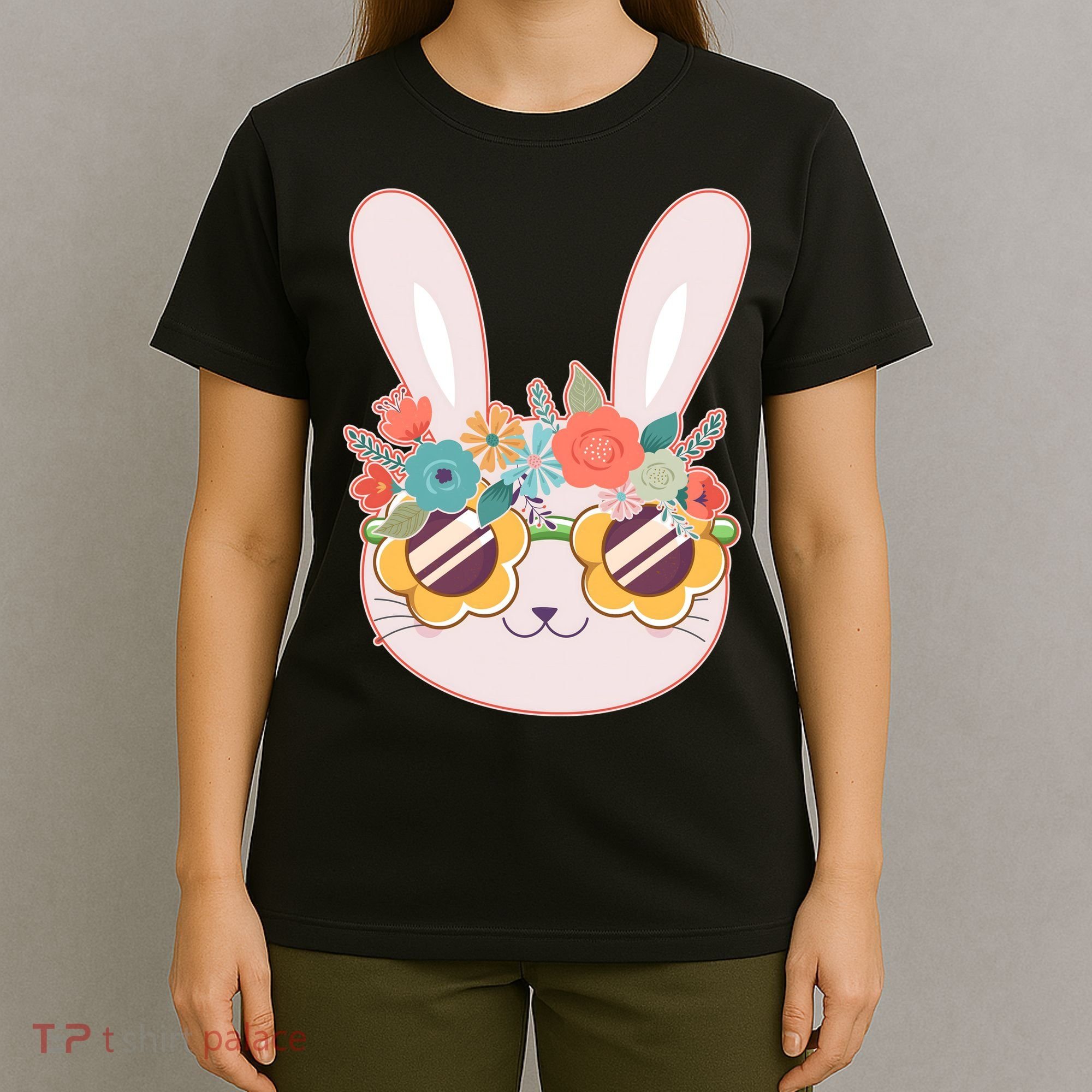 Cute Easter Bunny With Flower Crown And Sunglasses T-Shirt