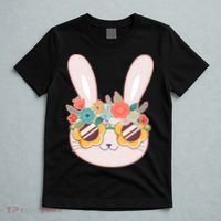 Cute Easter Bunny With Flower Crown And Sunglasses T-Shirt thumb 5