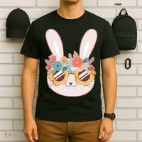 Cute Easter Bunny With Flower Crown And Sunglasses T-Shirt thumb 6