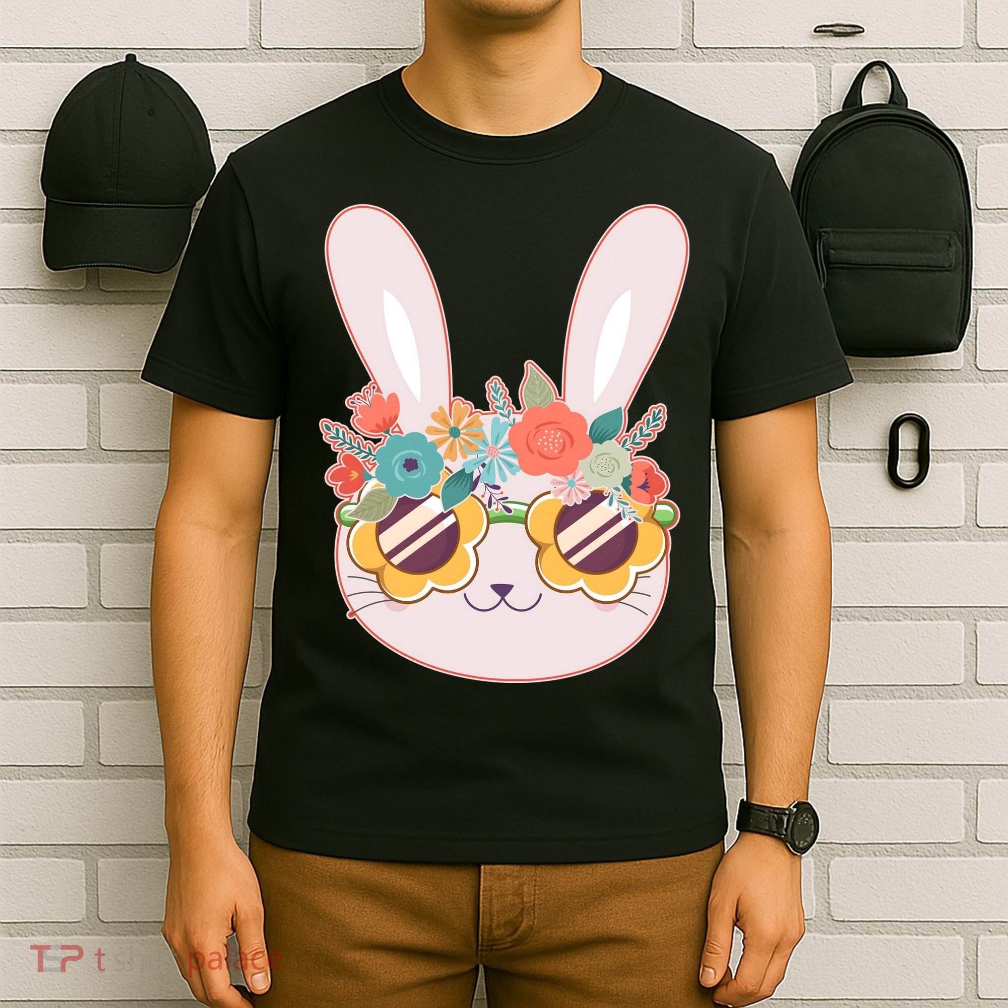 Cute Easter Bunny With Flower Crown And Sunglasses T-Shirt