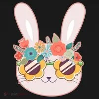 Cute Easter Bunny With Flower Crown And Sunglasses T-Shirt thumb 7