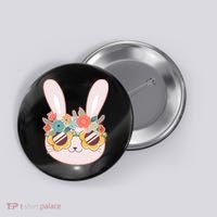 Cute Easter Bunny With Flower Crown And Sunglasses Button thumb 0