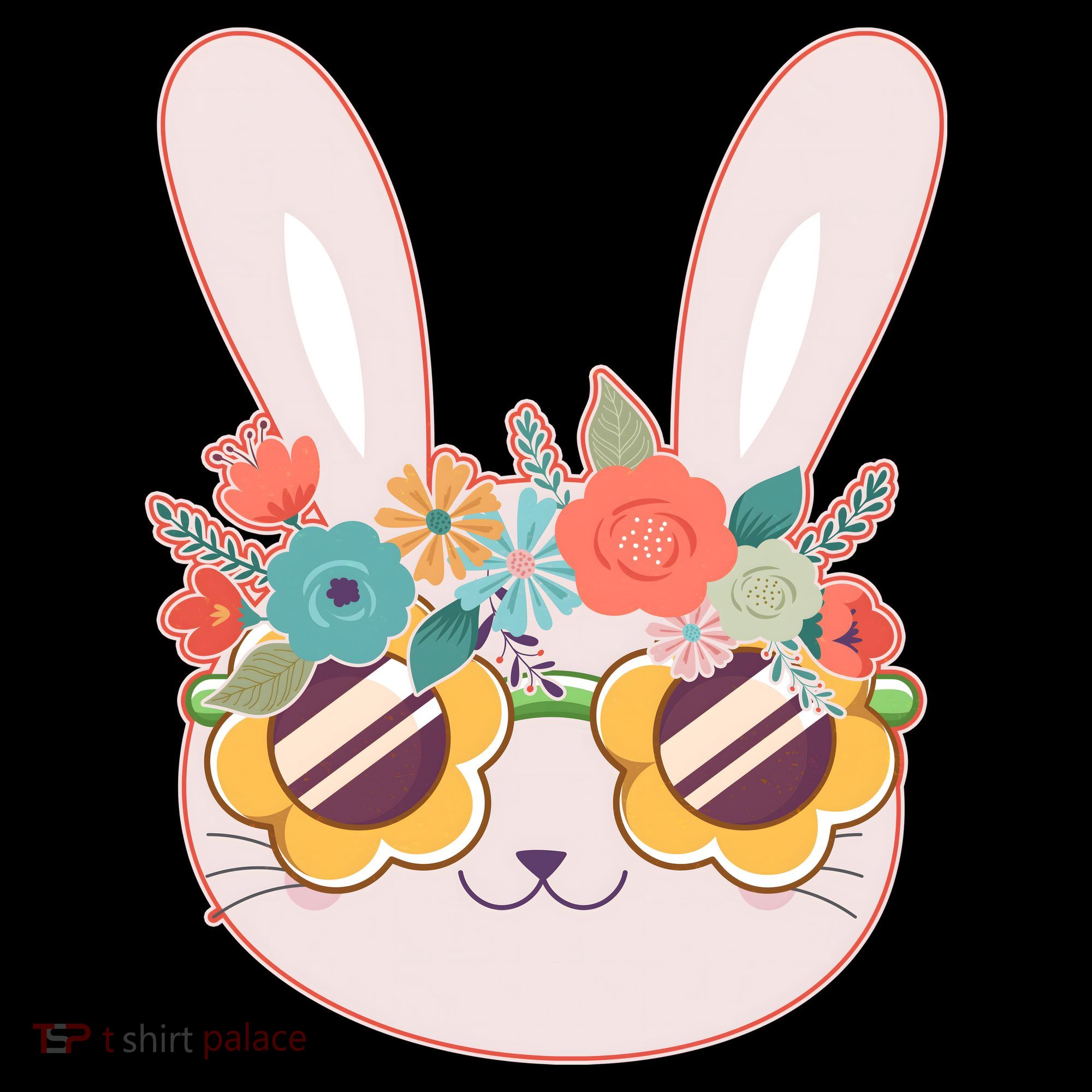 Cute Easter Bunny With Flower Crown And Sunglasses Button