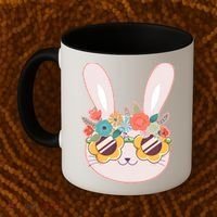Cute Easter Bunny With Flower Crown And Sunglasses Coffee Mug thumb 2