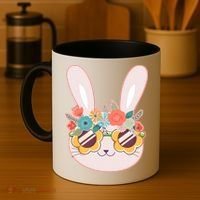 Cute Easter Bunny With Flower Crown And Sunglasses Coffee Mug thumb 4
