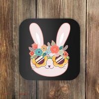 Cute Easter Bunny With Flower Crown And Sunglasses Coaster thumb 0