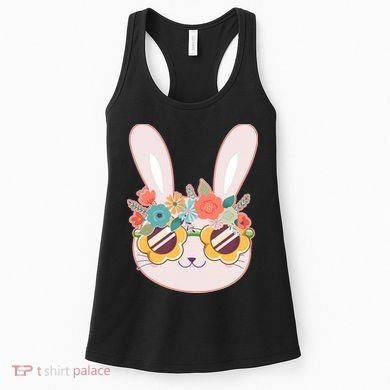 Cute Easter Bunny With Flower Crown And Sunglasses Women's Tank Top